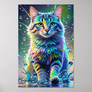 Farbenfrohe Katze, Splash, Malerei, Farbsortierung Poster