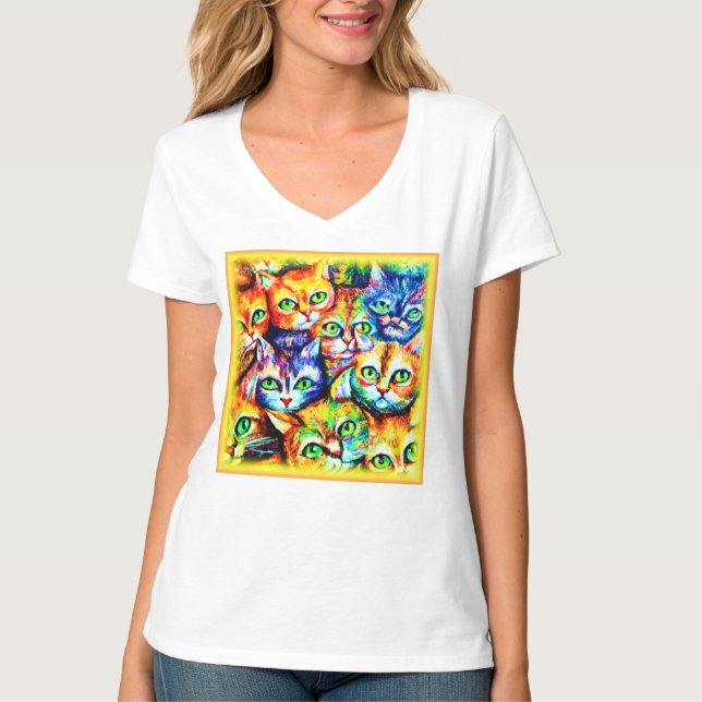 Farbenfrohe Katze und Kätzchen Muster. Jetzt kaufe T-Shirt (Vorderseite)