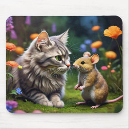 Farbenfrohe Katze und Maus mit Blume Maus Pad Mousepad