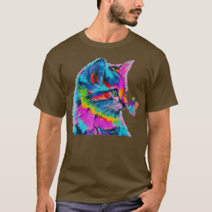 Farbenfrohe Katze und Schmetterlingshemd Niedlich  T-Shirt
