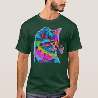 Farbenfrohe Katze und Schmetterlingshemd Niedlich T-Shirt