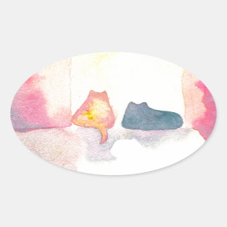 Farbenfrohe Katzen auf dem Sonnensofa Ovaler Aufkleber