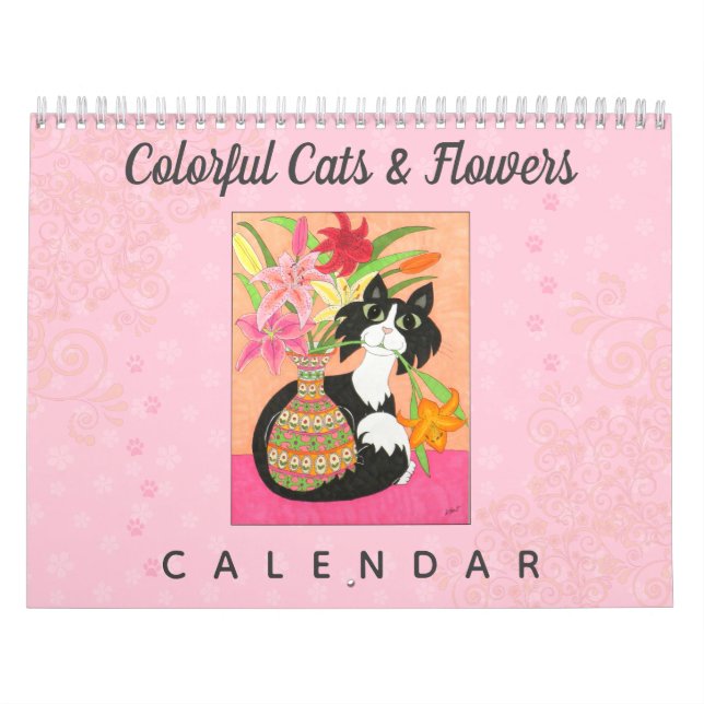 Farbenfrohe Katzen Blume Niedlich Girly Boho 2022  Kalender (Titelbild)