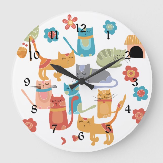 Farbenfrohe Katzen Druckgeschenke für Katzen Liebh Große Wanduhr (Vorderseite)