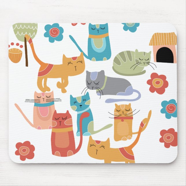 Farbenfrohe Katzen Druckgeschenke für Katzen Liebh Mousepad (Vorne)