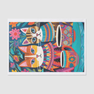 Farbenfrohe Katzen Folk Art Decoupage Gewebe Seidenpapier