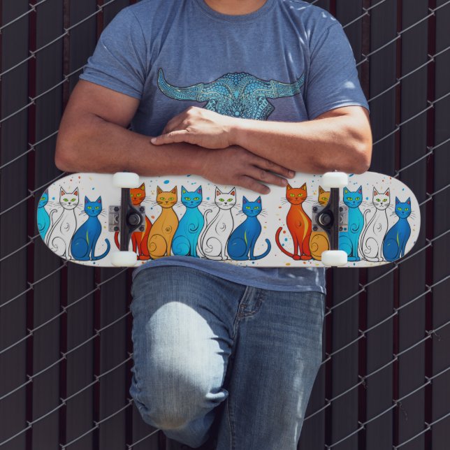 Farbenfrohe Katzen Skateboard Deck für Katzen Lieb (Außenbereich 3)