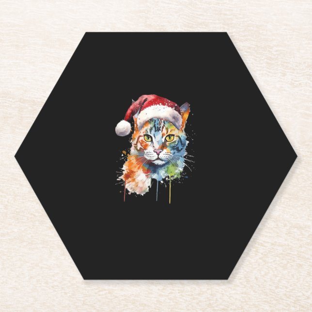 Farbenfrohe Katzen trägt Weihnachtsmannmütze Kitte Untersetzer (Vorderseite)