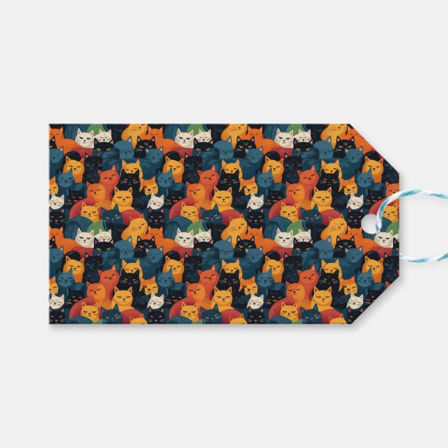 Farbenfrohe Katzen überfüllt schlafen Geschenkanhänger (Vorderseite (Horizontal))