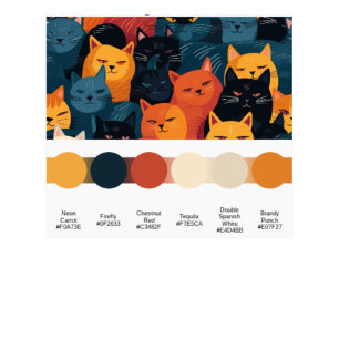 Farbenfrohe Katzen überfüllt schlafen Kaffeetasse