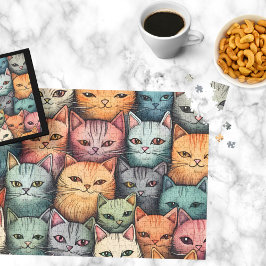 Farbenfrohe Katzen Whimsical Doodle Puzzle