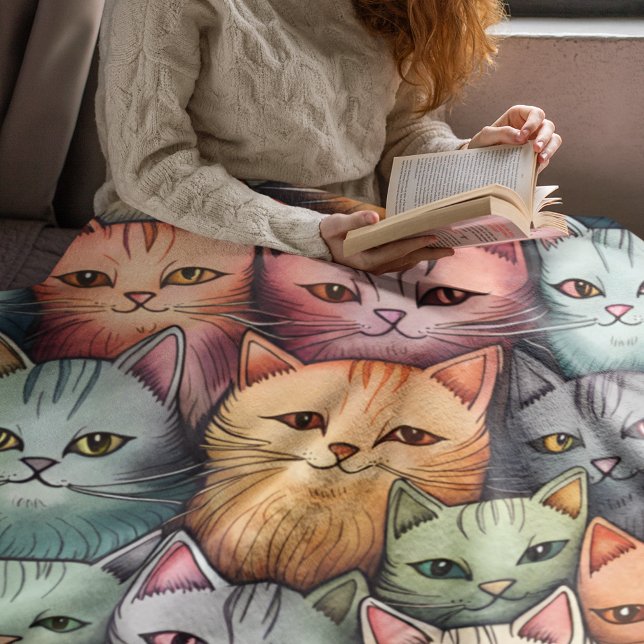Farbenfrohe Katzen Whimsical Doodle Sherpadecke (Cute, colorful and comfy, this super soft sherpa blanket is purr-fect for cuddling up with a book!)