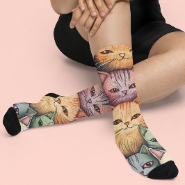 Farbenfrohe Katzen Whimsical Doodle Socken