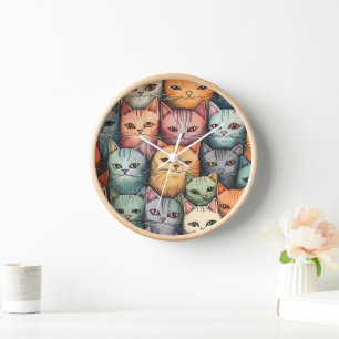 Farbenfrohe Katzen Whimsical Doodle Uhr