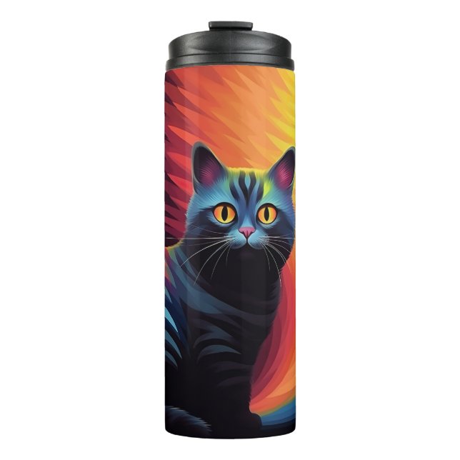 Farbenfrohe Katzenkunstgeschenke für Katzenmutter Thermosbecher (Vorderseite)