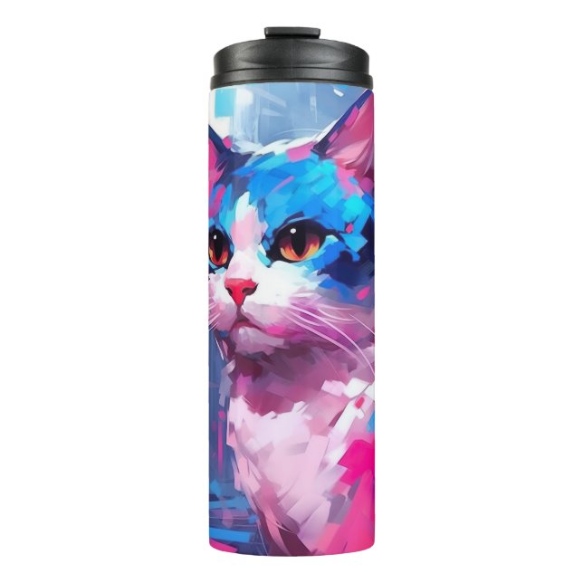 Farbenfrohe Katzenkunstgeschenke für Katzenmutter Thermosbecher (Vorderseite)