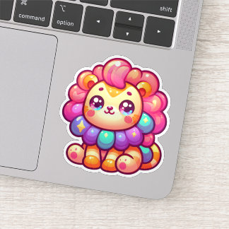 Farbenfrohe Kawaii-Regenbogen-Löwe mit Funkelnd Ma Aufkleber