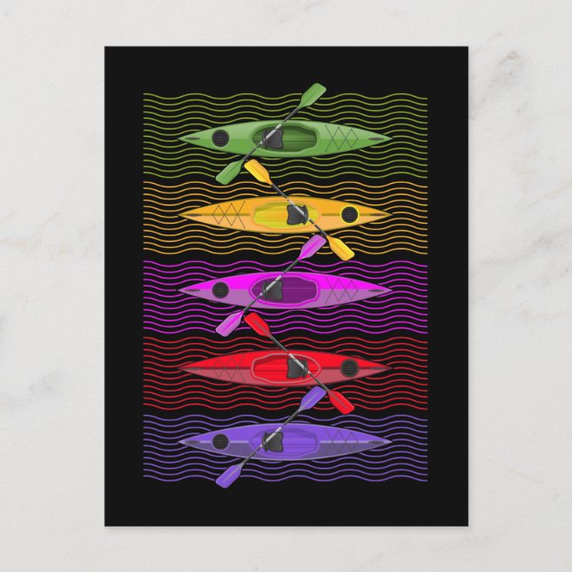 Farbenfrohe Kayak Paddling Adventures Kajak Postkarte (Vorderseite)