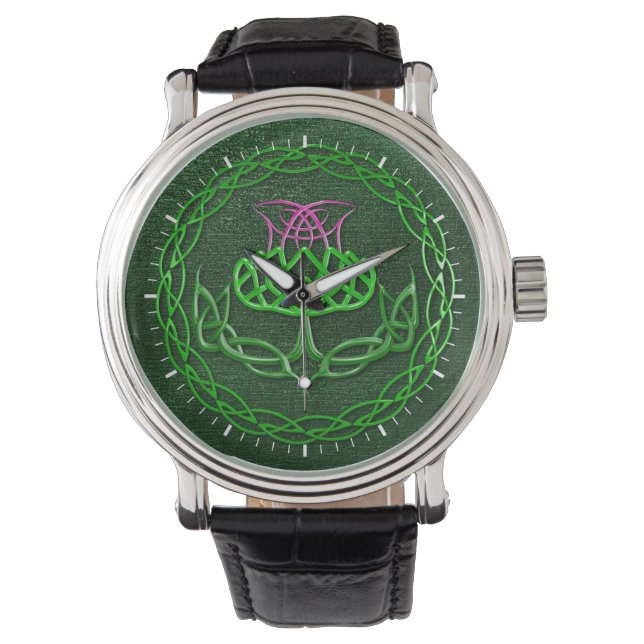 Farbenfrohe keltische Knot Thistle Armbanduhr (Vorderseite)