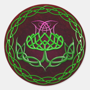 Farbenfrohe keltische Knot Thistle Runder Aufkleber