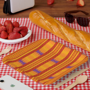 Farbenfrohe Kente Afrocentric Musterpapier Teller