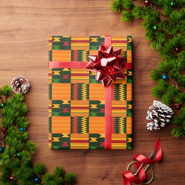 Farbenfrohe Kente Pattern Wrapping Paper Geschenkpapier (Feiertagsgeschenk)