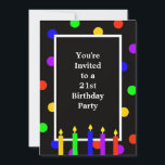 Farbenfrohe Kerzen 21. Geburtstag Party Einladung<br><div class="desc">Farbenfrohe Kerzen und Polka-Punkte sorgen für eine lustige Party Einladung zum 21. Geburtstag!  Sie können die Rückseite mit Ihren Party-Details anpassen.  Urheberrechtsblatt</div>
