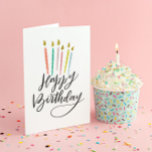 Farbenfrohe Kerzen Glückliche Geburtstagskarte Karte<br><div class="desc">Diese skurrile Geburtstagskarte ist mit farbenfrohen,  handgezeichnet Kerzen und handgeschriebenen Schriftzügen ausgestattet. Passen Sie das Karteninnere mit Ihrer eigenen personalisierten Nachricht an.</div>