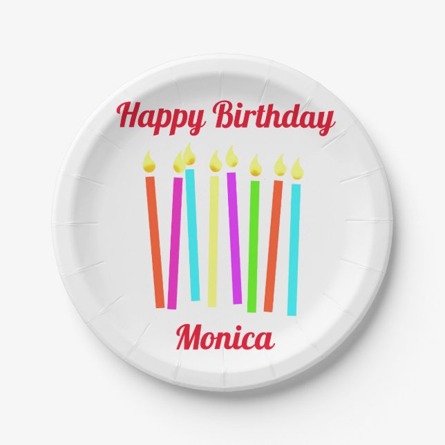 Farbenfrohe Kerzen Happy Birthday Paper Plate Pappteller (Vorderseite)