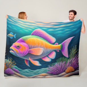 Farbenfrohe Khalde Zeichnend Fische Fleecedecke