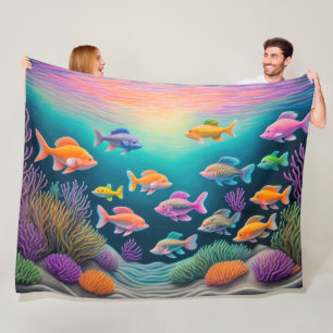 Farbenfrohe Khalde Zeichnend Fische Fleecedecke