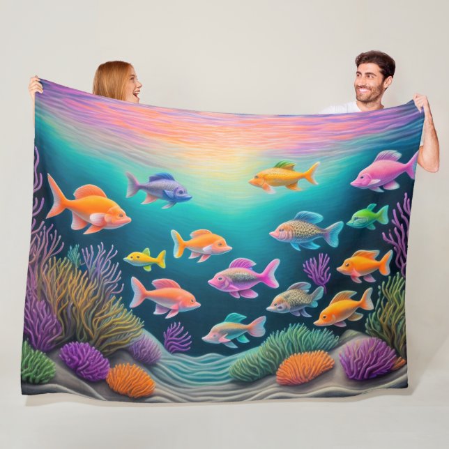 Farbenfrohe Khalde Zeichnend Fische Fleecedecke (Beispiel)