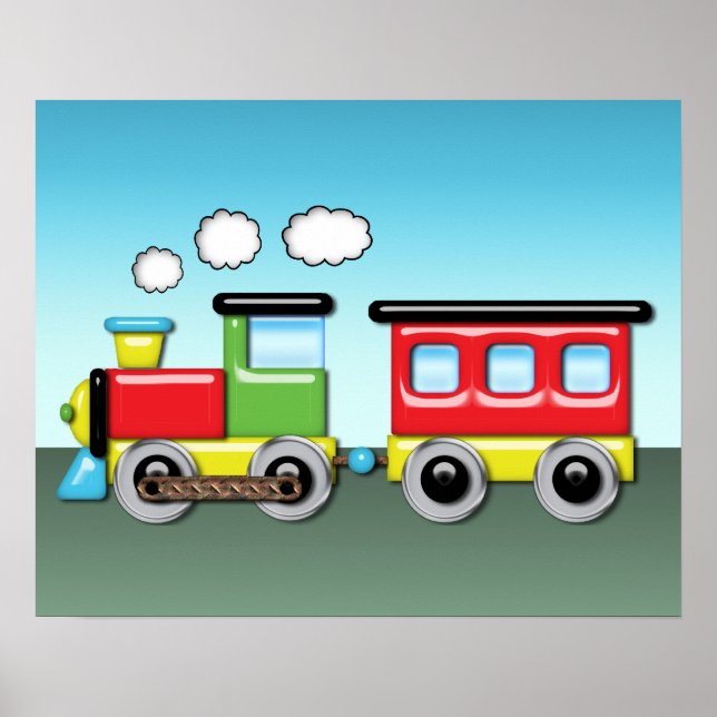 Farbenfrohe Kid;s Lokomotive & Caboose Poster (Vorne)