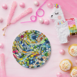 Farbenfrohe Kies Mosaik Kunst Pappteller