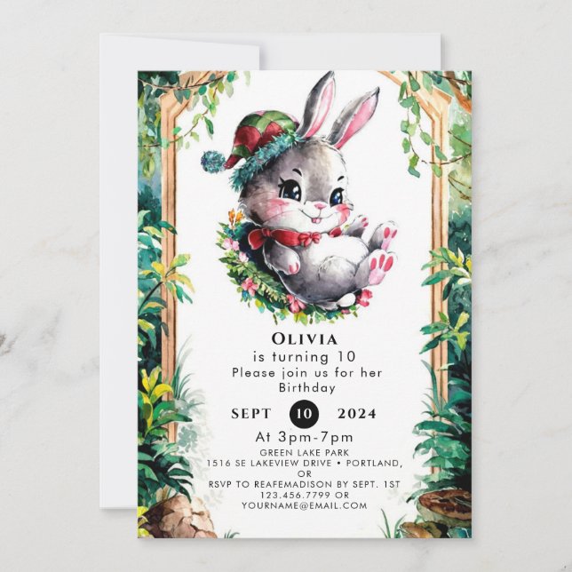 Farbenfrohe Kinder Bunny Birthday Einladung (Vorderseite)