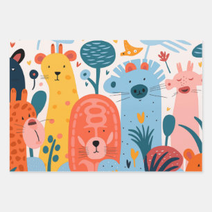 Farbenfrohe Kinder-GIF Geschenkpapier Set