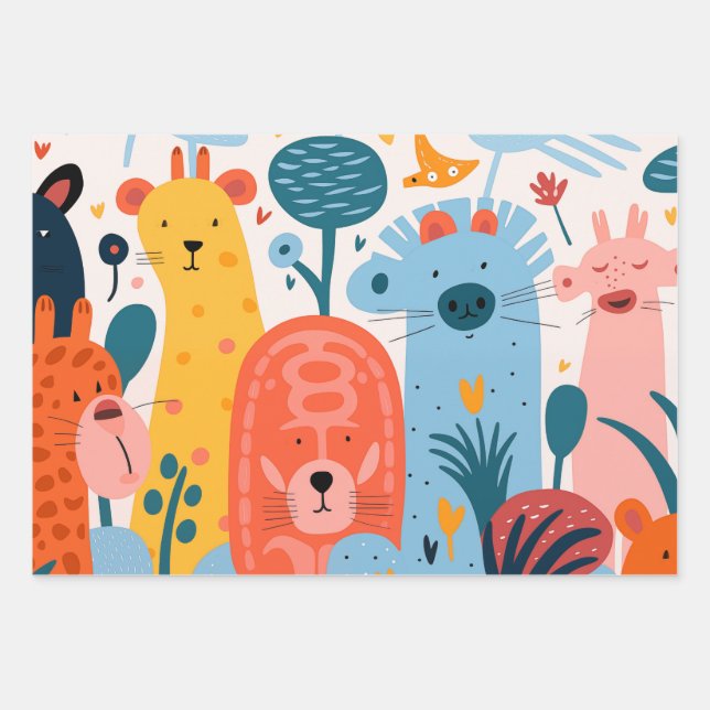 Farbenfrohe Kinder-GIF Geschenkpapier Set (Vorderseite)