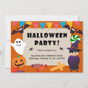 Farbenfrohe Kinder Kostüm Halloween-Party Einladun Einladung