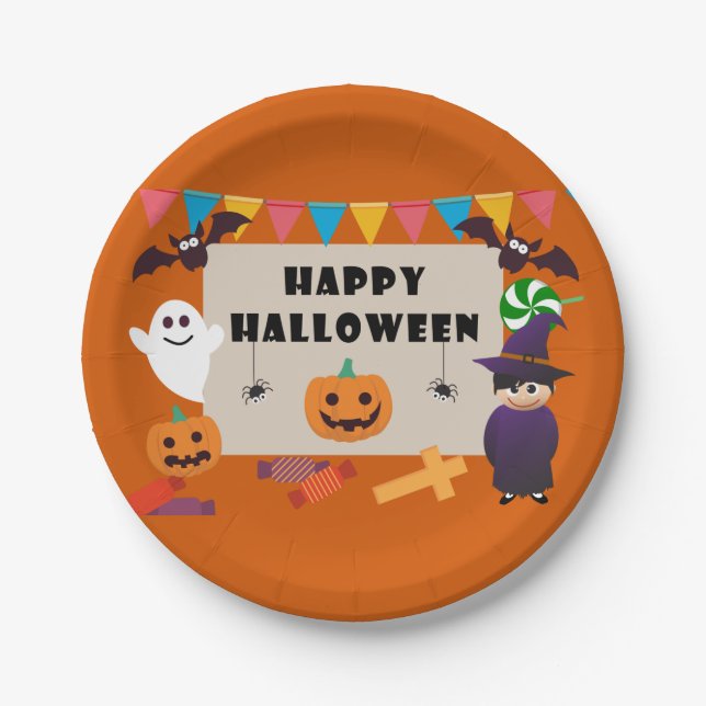 Farbenfrohe Kinder Kostüm Halloween-Party Pappteller (Vorderseite)