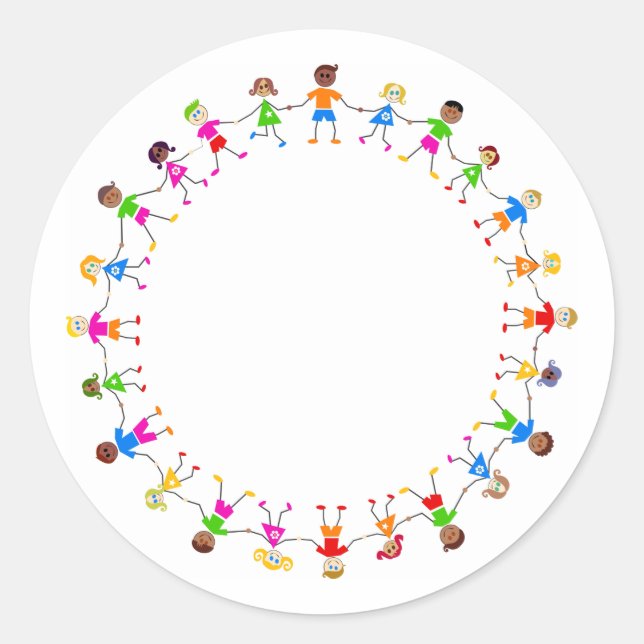 Farbenfrohe Kinder Runder Aufkleber (Vorderseite)