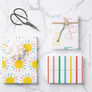 Farbenfrohe Kinder Sonnen Streifen Alles Gute zum Geschenkpapier Set