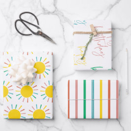 Farbenfrohe Kinder Sonnenstreifen glücklich Geburt Geschenkpapier Set