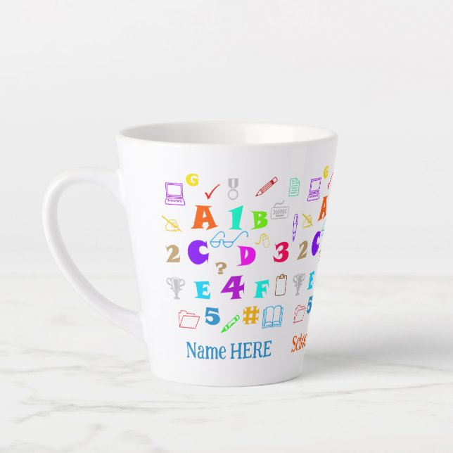 Farbenfrohe Kinderbriefe, Zahlen und Schulmaterial Milchtasse (Links)