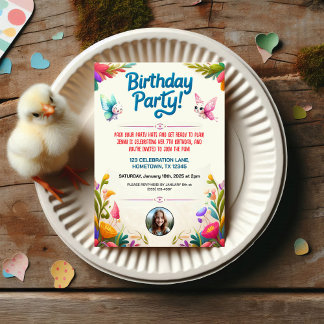 Farbenfrohe Kindergeburtstag Party Einladung