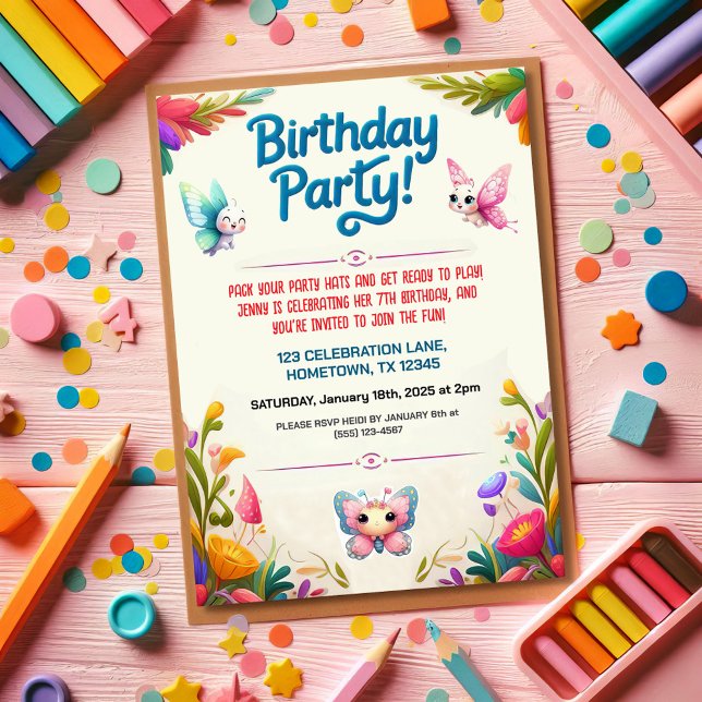 Farbenfrohe Kindergeburtstag Party Einladung (Von Creator hochgeladen)