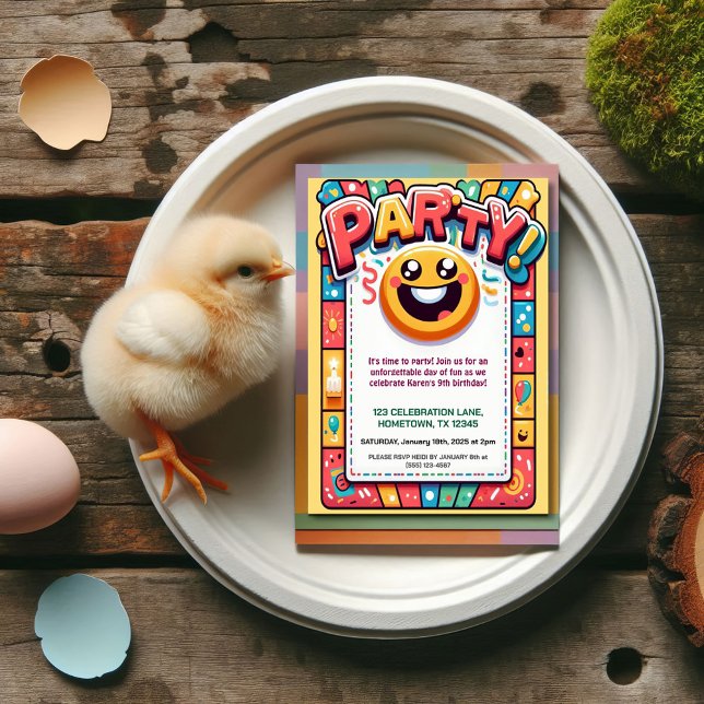 Farbenfrohe Kindergeburtstag Party Einladung (Von Creator hochgeladen)