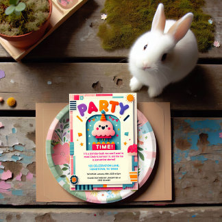Farbenfrohe Kindergeburtstag Party Einladung