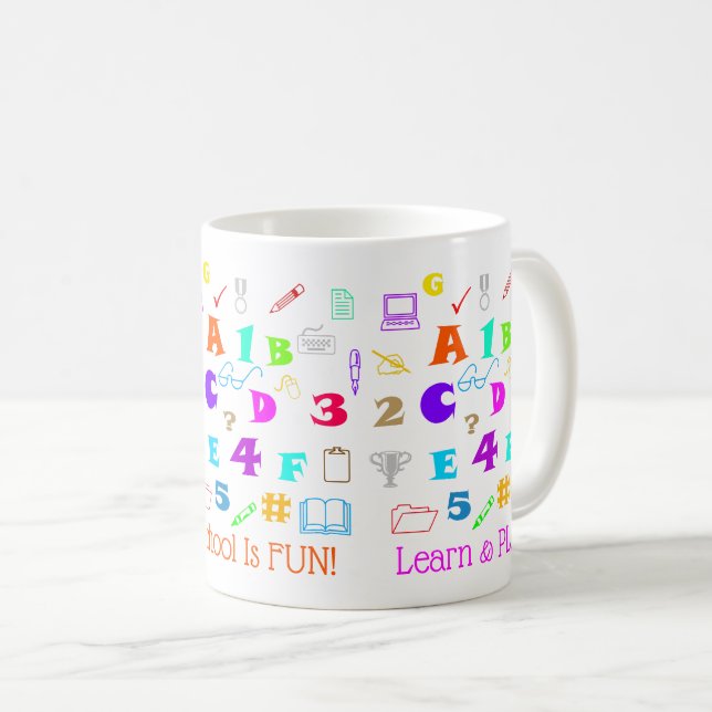 Farbenfrohe Kinderschulmaterial, Briefe und Zahlen Kaffeetasse (VorderseiteRechts)