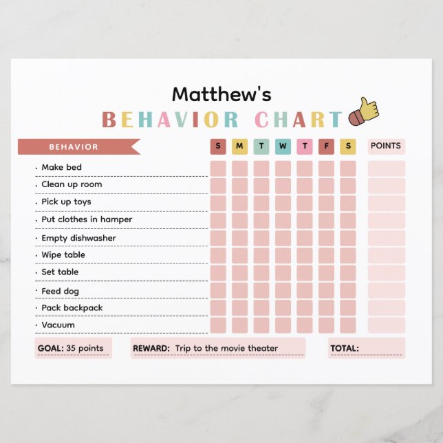 Farbenfrohe KinderVerhaltensdiagramm zur Verbesser (Vorderseite)
