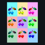 Farbenfrohe Kirchen - Pop Art Poster<br><div class="desc">Farbenfrohe Kirschen: blau,  hellblau,  orange,  gelb,  pink,  magenta,  lila,  violett,  hellgrün,  Blätter grün,  olivgrün - im Pop Art Stil geschaffen. Licht,  optimistisches Design. Die Rolle des Optimismus im Design - zu einer Kultur des Optimismus beitragen.</div>